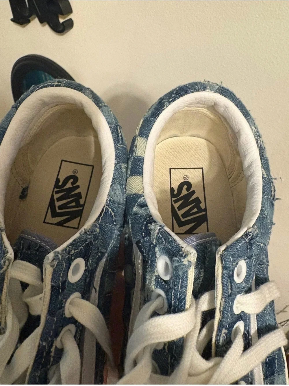 Kids Blue Checkered Denim Lace-Up Sneakers